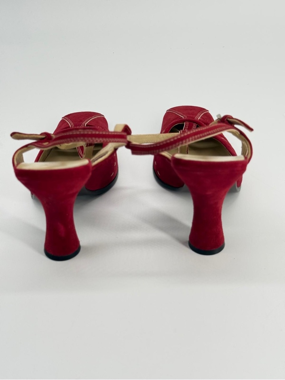 Prada Red Suede T-Strap Slingback Heels Size 37.5 - Picture 4 of 9